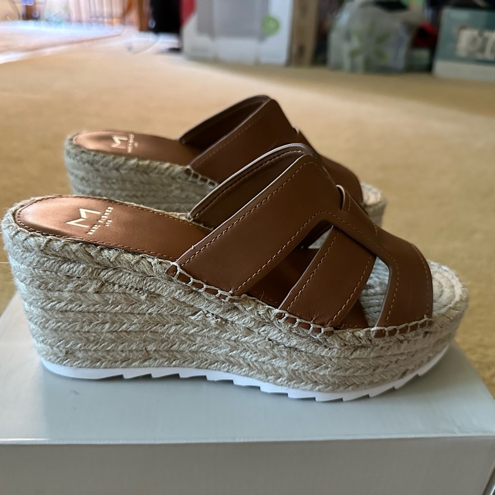 Marc Fisher LTD, Robbyn Dark Natural Leather Sandal, 5.5, Will be donated soon.